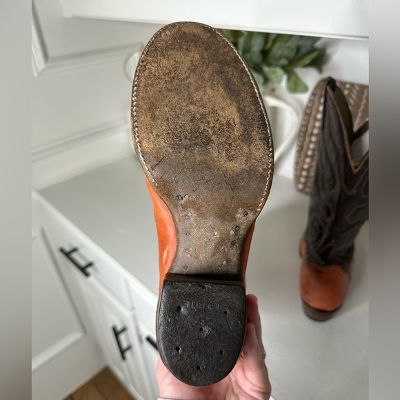 Larry Mahan Vintage Western Cowboy Boots Brown/Orange Leather Size 6.5 Women - Picture 7 of 10